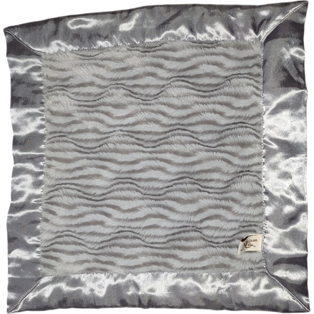 Maison Chic Baby Gray Silver Satin Security Blanket Lovey Faux Fur 14x14 Square